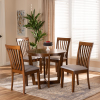 Baxton Studio Andi-Grey/Walnut-5PC Dining Set Andi Modern and Contemporary Grey Fabric Upholstered and Walnut Brown Finished Wood 5-Piece Dining Set